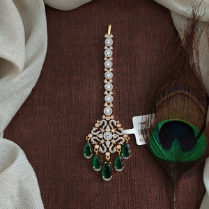 Zircon Stone Tikka – Diamond Finish Maang Tikka in Emerald & Ruby