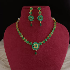 Gold-plated Zircon Necklace Set Pink & Green