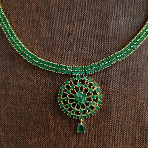 Gold-plated Zircon Necklace Set in Green, Ruby & Black