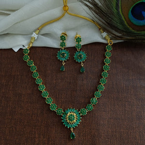 Gold-plated Zircon Necklace Set Pink & Green