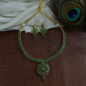 Gold-plated Zircon Necklace Set in Green, Ruby & Black