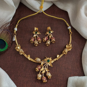 Antique Designer Floral Flexible Hasli Necklace Set – Elegant Gift for Her
