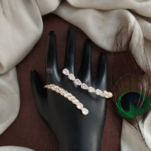 Ishira Crystal Hand Harness Set – Elegant Palm Cuff in Rhodium & Gold Finish