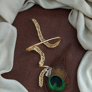 Luxury CZ Leaf Hand Harness Bracelet – Gold Finish Hand Cuff with Finger Ring