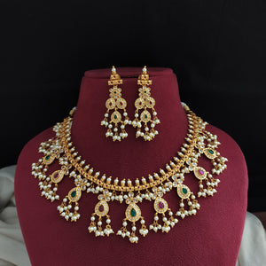 Gold Finish Guttapusalu Necklace Set with Earrings