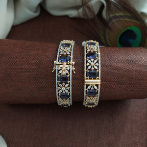 Diamond Finish Zircon Openable Bracelet Bangles | Blue, Ruby, Green & Violet | Single Piece