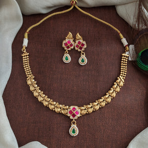 Delicate Rajwadi Gold Finish Jadau Kundan Necklace Set – Minimal Heritage Jewellery