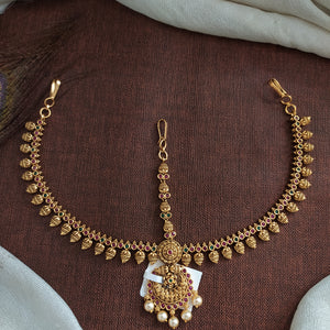 Antique Non-Idol Temple Design Tikka Set | Traditional Hair Accessory