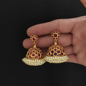 Traditional Full Kemp Jhumka Earrings with Pearl Hangings