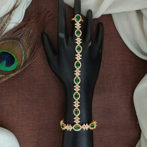 AD Stone Hathphool (Palm Bracelet) – Adjustable Hand Harness in Gold & Rhodium Finish