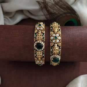 Antique Nakshi Lakshmi Broad Bridal Bangles – Kemp & Green Stones | Sizes: 2.4, 2.6, 2.8