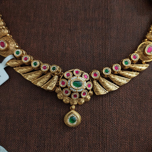 Malavika Antique Rajwadi Necklace Set – Multicolour Heritage Jewellery