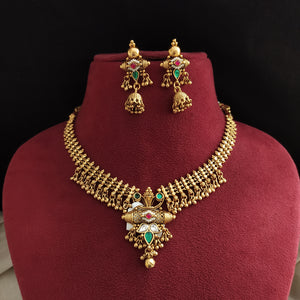 Delicate Rajwadi Gold Finish Jadau Kundan Necklace Set – Minimal Heritage Jewellery