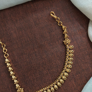 Antique Plain Gold Finish Tikka Set | Triple-Layered Hair Accessory