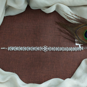 Zircon Sheeshphool Hair Band cum Choker – Diamond Look Bridal Head Accessory in Gold & Rhodium Finish