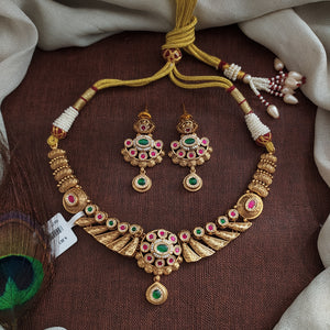 Malavika Antique Rajwadi Necklace Set – Multicolour Heritage Jewellery
