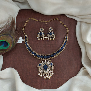 Designer Stone Hasli Necklace Set – Antique Gold Finish