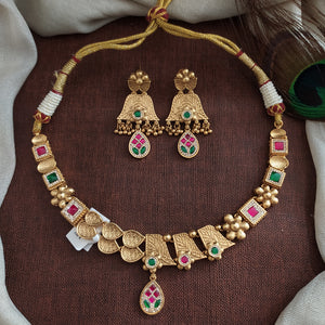 Minimal Rajwadi Jadau Kundan Necklace Set – Elegant Gold Finish Jewellery