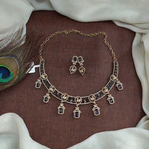 Designer Stone Hasli Necklace Set – Antique Gold Finish