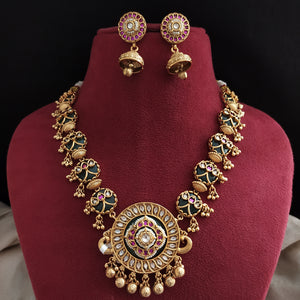 Heritage Gold Plated Kundan Necklace Set with Jhumkis – Traditional Indian Jewellery