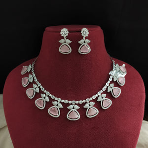 Rhodium Finish Zircon Stone Necklace Set with Matching Earrings – Multiple Colours