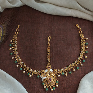 Antique Non-Idol Temple Design Tikka Set | Traditional Hair Accessory