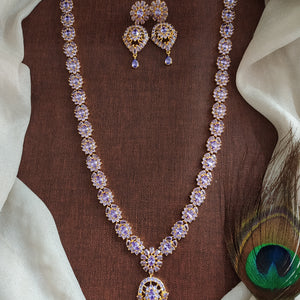 Real Color Stone AD Long Haram Set | Semi-Precious Stone Jewellery | Coral, Black, Lavender & Pearl