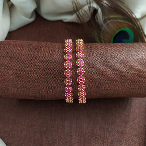Floral Design Zircon Stone Bangles | Ruby & Emerald Look | Sizes 2.2 to 2.10