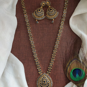 Real Color Stone AD Long Haram Set | Semi-Precious Stones | Coral, Black & Lavender