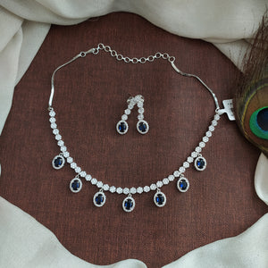 Elegant Zircon Necklace Set with Dangling Earrings – Gold-Plated & Rhodium Finishing