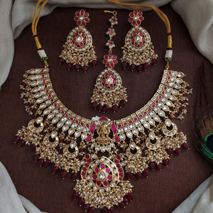 Traditional Jadau Kundan Bridal Set with Lakshmi Motif, Guttapusalu Pearls & Maang Tikka