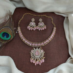 Designer Stone Hasli Necklace Set – Antique Gold Finish