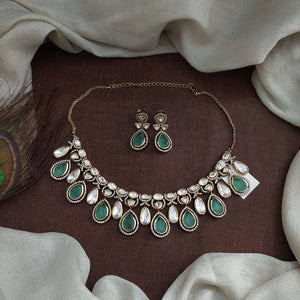 Victorian Finish Kundan Necklace Set – With Matching Earrings