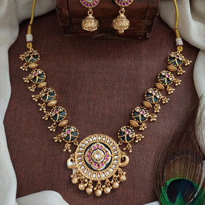 Heritage Gold Plated Kundan Necklace Set with Jhumkis – Traditional Indian Jewellery