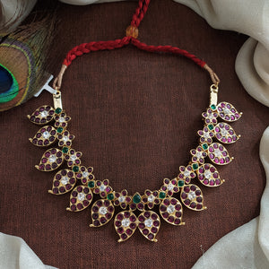 Mathangi Mango Necklace with Semi-Precious Kemp Stones – Gold & Oxidised Temple Jewellery