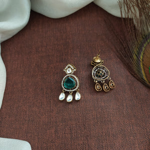 Victorian Moissanite Pendant Set with Earrings – Antique Finish Diamond Look Statement Jewellery