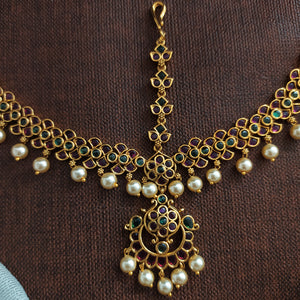 Antique Kemp Stones Tikka Set | Traditional Temple Hair Accessory