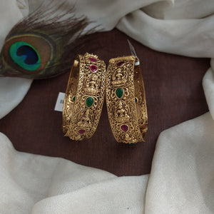 Antique Lakshmi Broad Kada – Screw Type | Kemp & Green Stones | Single Piece