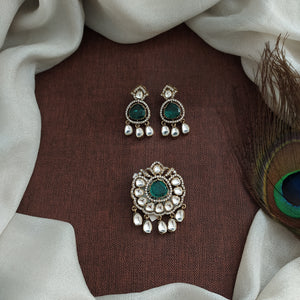 Victorian Moissanite Pendant Set with Earrings – Antique Finish Diamond Look Statement Jewellery