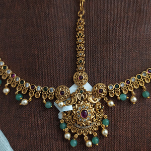 Antique Non-Idol Temple Design Tikka Set | Traditional Hair Accessory