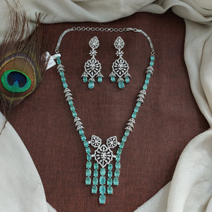 Zircon Necklace Set in Silver Rhodium & Diamond Finish – Elegant Color Options