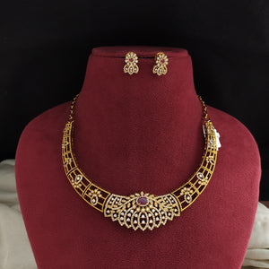 Designer Stone Hasli Necklace Set – White Stones in Antique Gold Finish