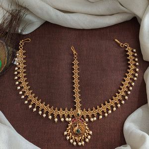 Antique Plain Gold Finish Tikka Set | Triple-Layered Hair Accessory