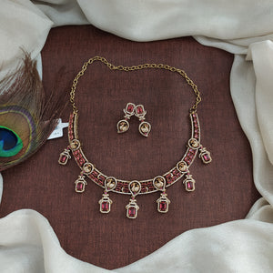 Designer Stone Hasli Necklace Set – Antique Gold Finish