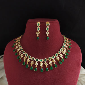 Elegant Zircon Necklace Set with Dangling Earrings – Gold-Plated & Rhodium Finishing