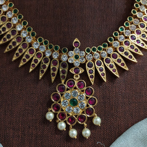 Real Araku Kemp Short Necklace with Floral Pendant – Temple Style Bridal & Dance Jewellery