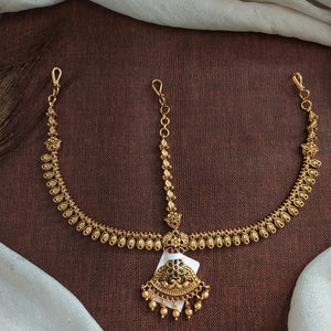 Antique Plain Gold Finish Tikka Set | Triple-Layered Hair Accessory