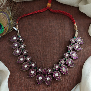 Mathangi Mango Necklace with Semi-Precious Kemp Stones – Gold & Oxidised Temple Jewellery