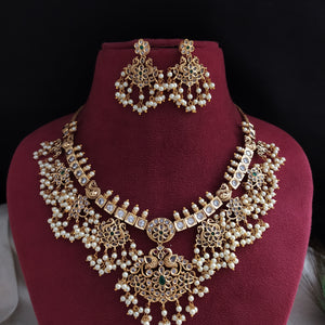 Antique Guttapusalu Necklace Set with White Stones & Peacock Motifs
