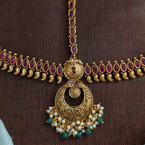 Antique Kemp Stones Tikka Set | Traditional Temple Hair Accessory